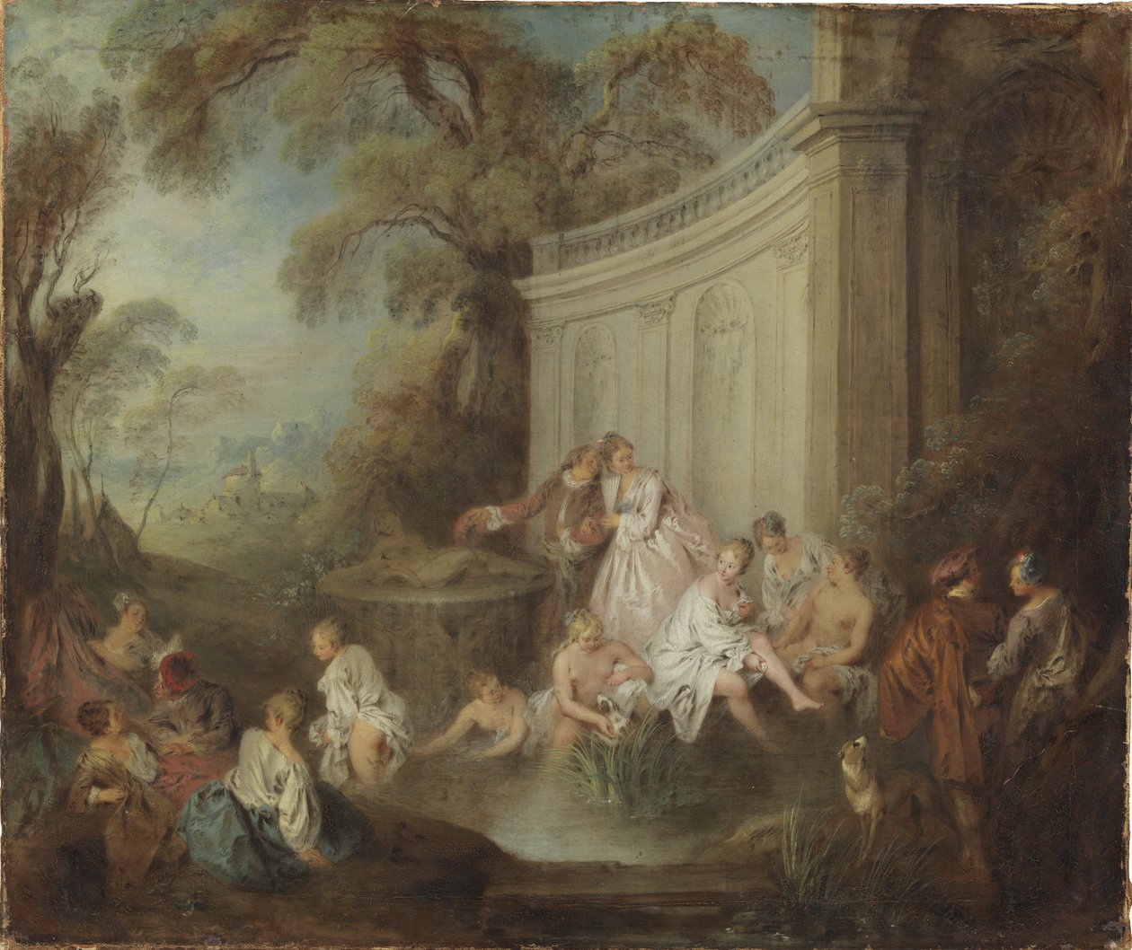 Ett företag som badar i en park - A Company Bather in a Park, av Pater, Jean-Baptiste (1695-1736). Olja på duk. Mått: 49x59cm. Nationalmuseum Stockholm av Jean Baptiste Joseph Pater