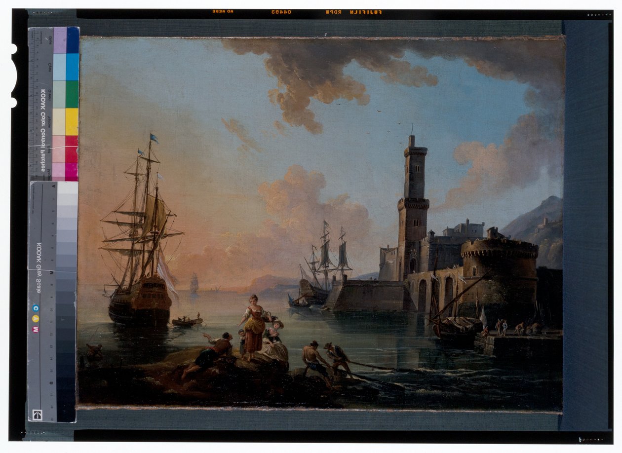 Fiskare och kurtisaner i en medelhavshamn vid solnedgången av Jean Baptiste Lallemand