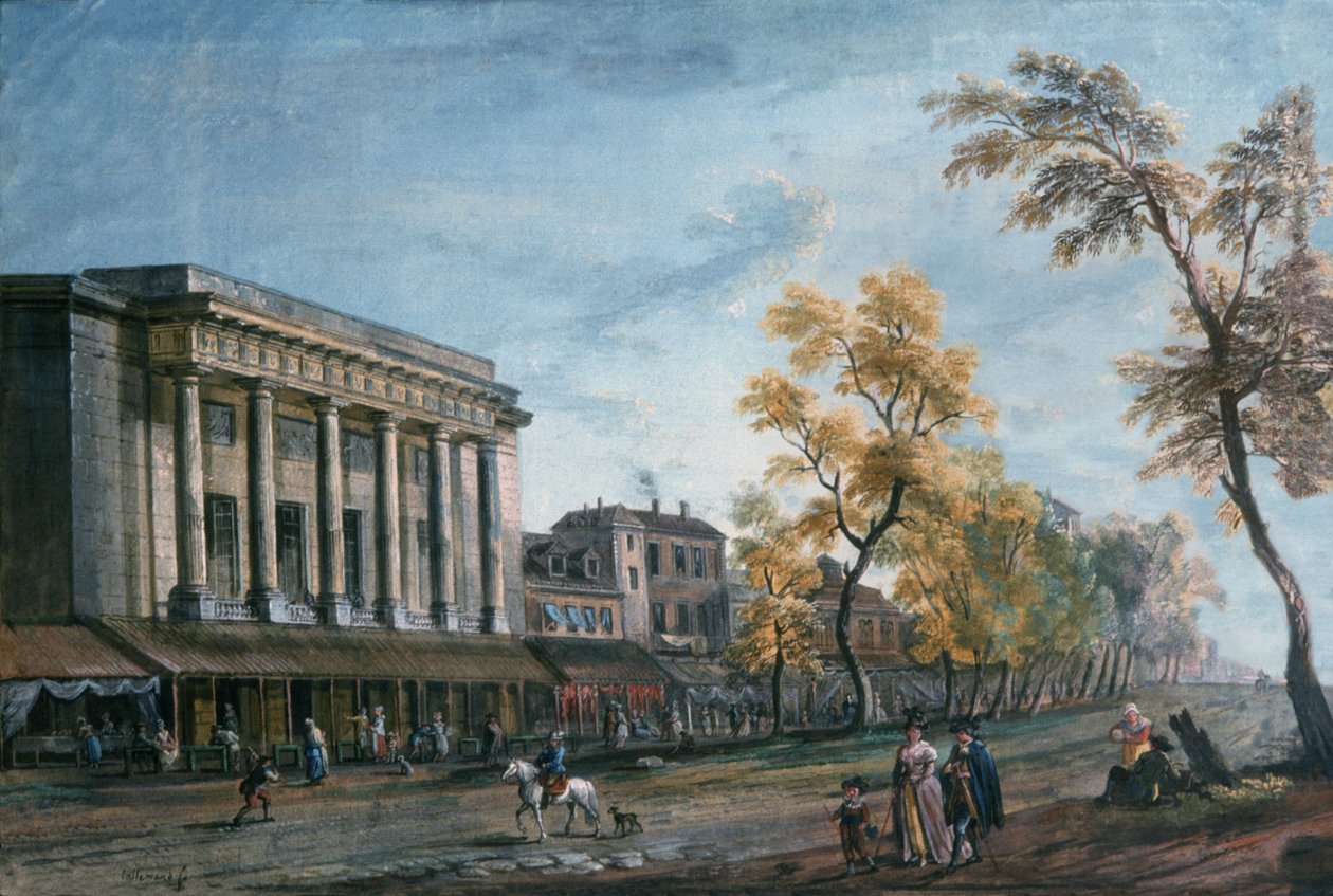 Boulevard du Temple och Theatre des Italiens, Paris av Jean-Baptiste Lallemand
