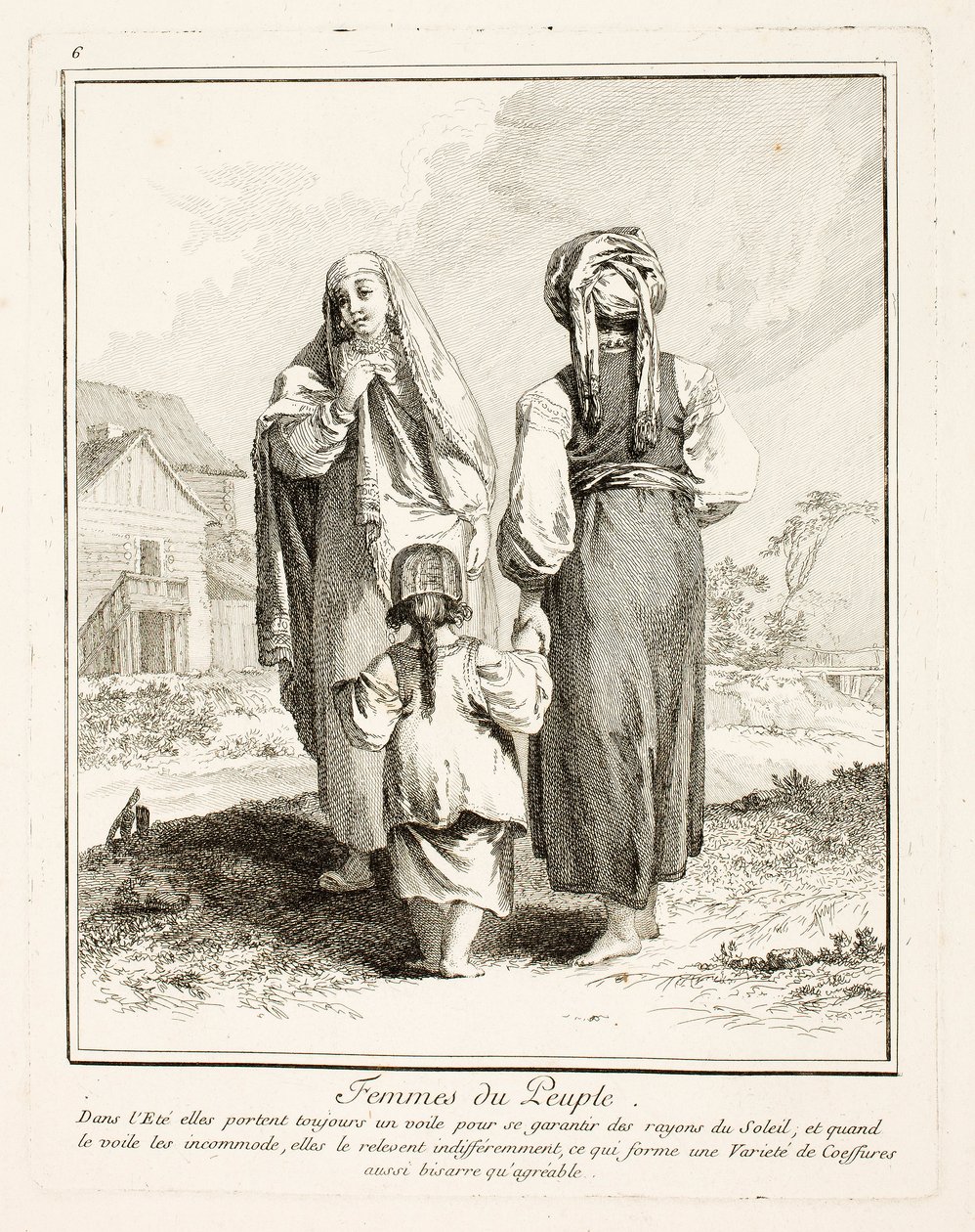 Women of the People, tallrik sex från Miscellaneous Clothing of the Peoples of the North av Jean-Baptiste Le Prince