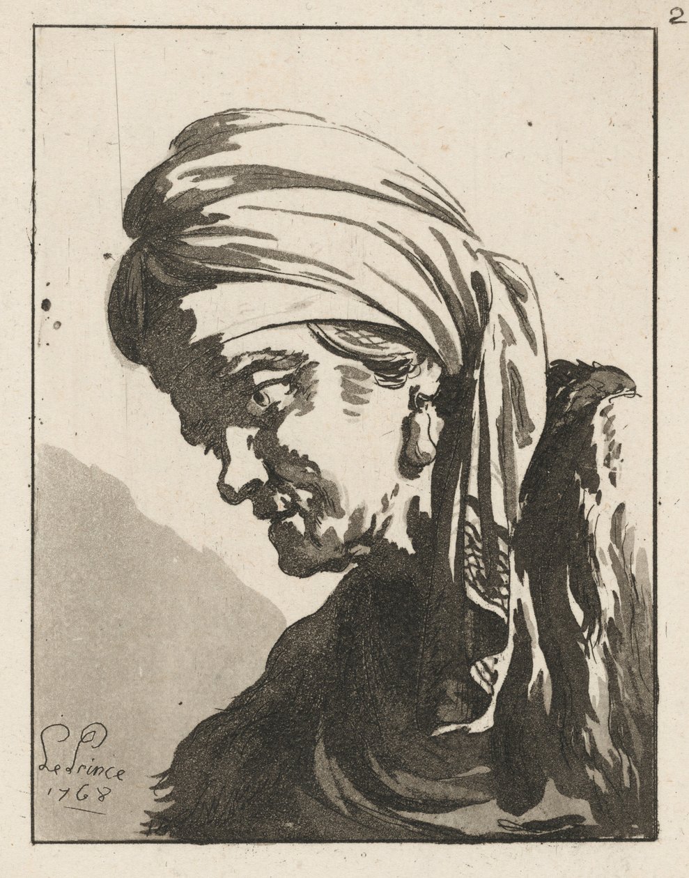 Huvud av en nedböjd gammal kvinna av Jean-Baptiste Le Prince