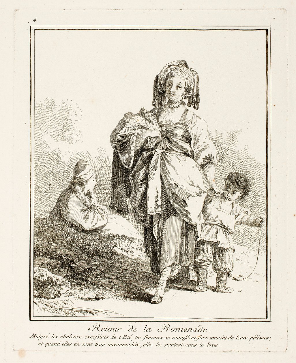 Return Walk, plansch fyra från Suite de Divers Habillements de Peuples du Nord av Jean-Baptiste Le Prince