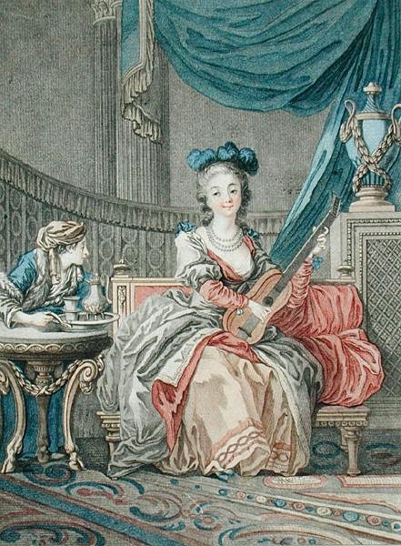 Ensamhetens nöjen, graverad av Louis Marin (fl.1776-80), c.1770-80 (färgad litho) av Jean Baptiste Le Prince
