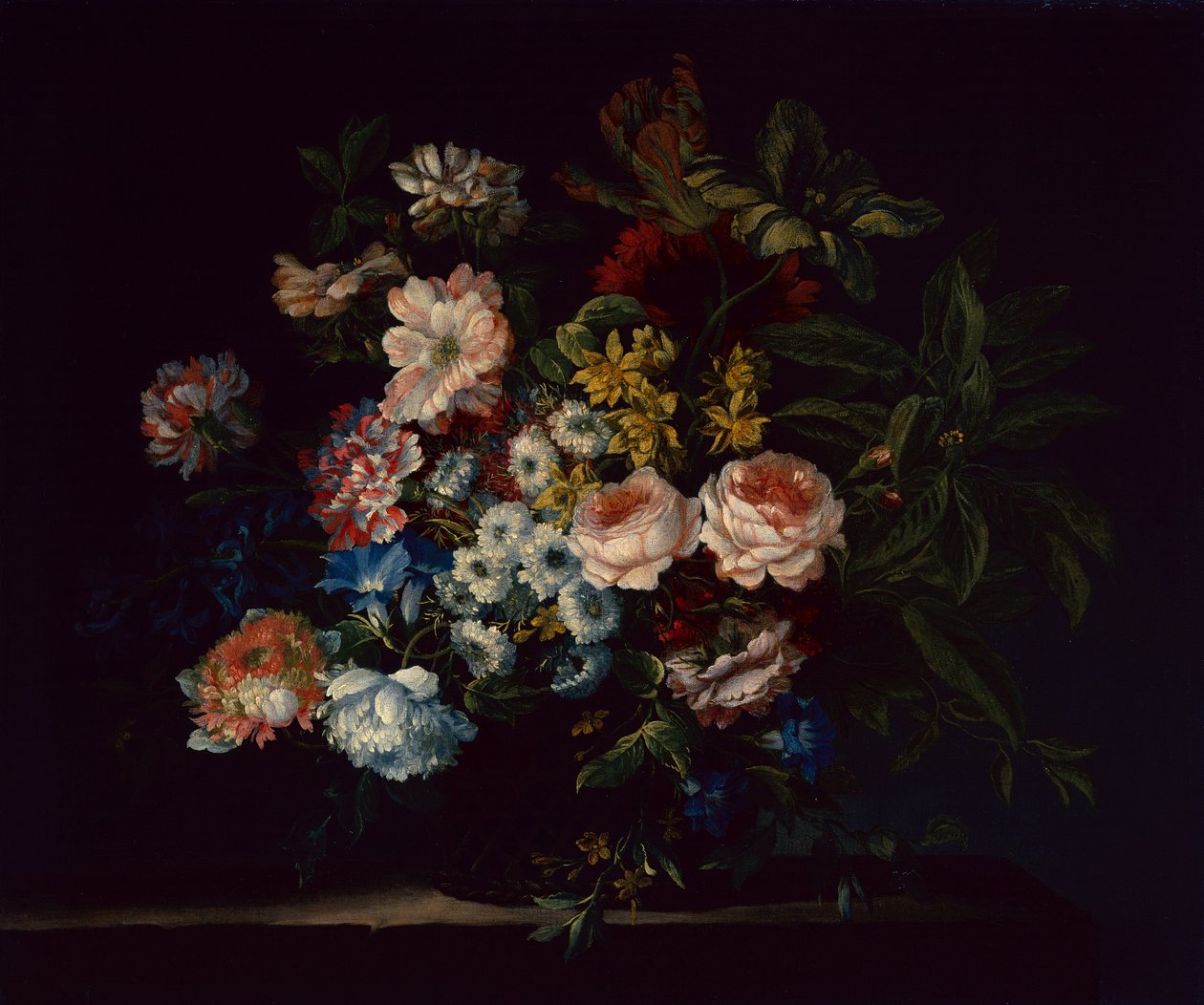 Rosor, nejlikor, hyacinter och blommor (olja på duk) av Jean Baptiste Monnoyer