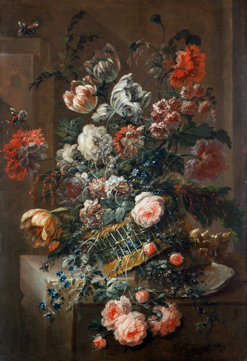 Blomstycke med brokiga tulpaner (olja på duk) av Jean Baptiste Morel
