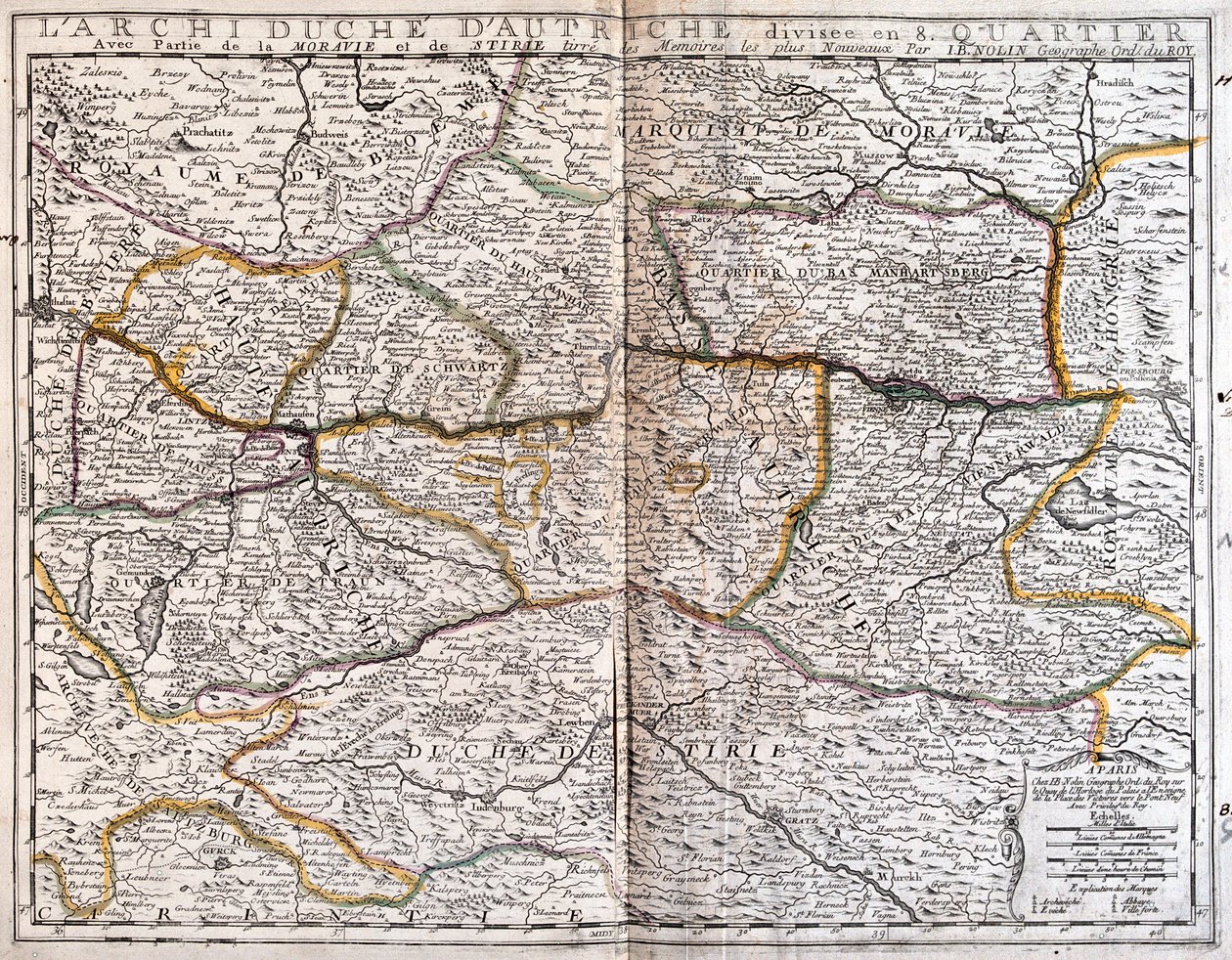 Österrike (delstater: Oberösterreich, Niederösterreich, Burgenland), Tjeckien (södra Böhmen och Mähren) av Jean Baptiste Nolin