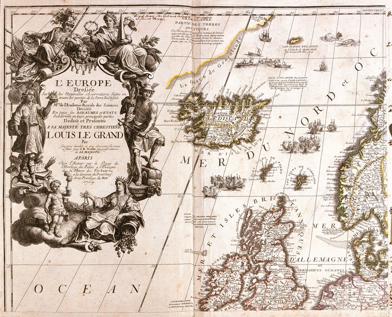 Island, Irland och stora delar av Storbritannien (undantaget södra delen) av Jean Baptiste Nolin