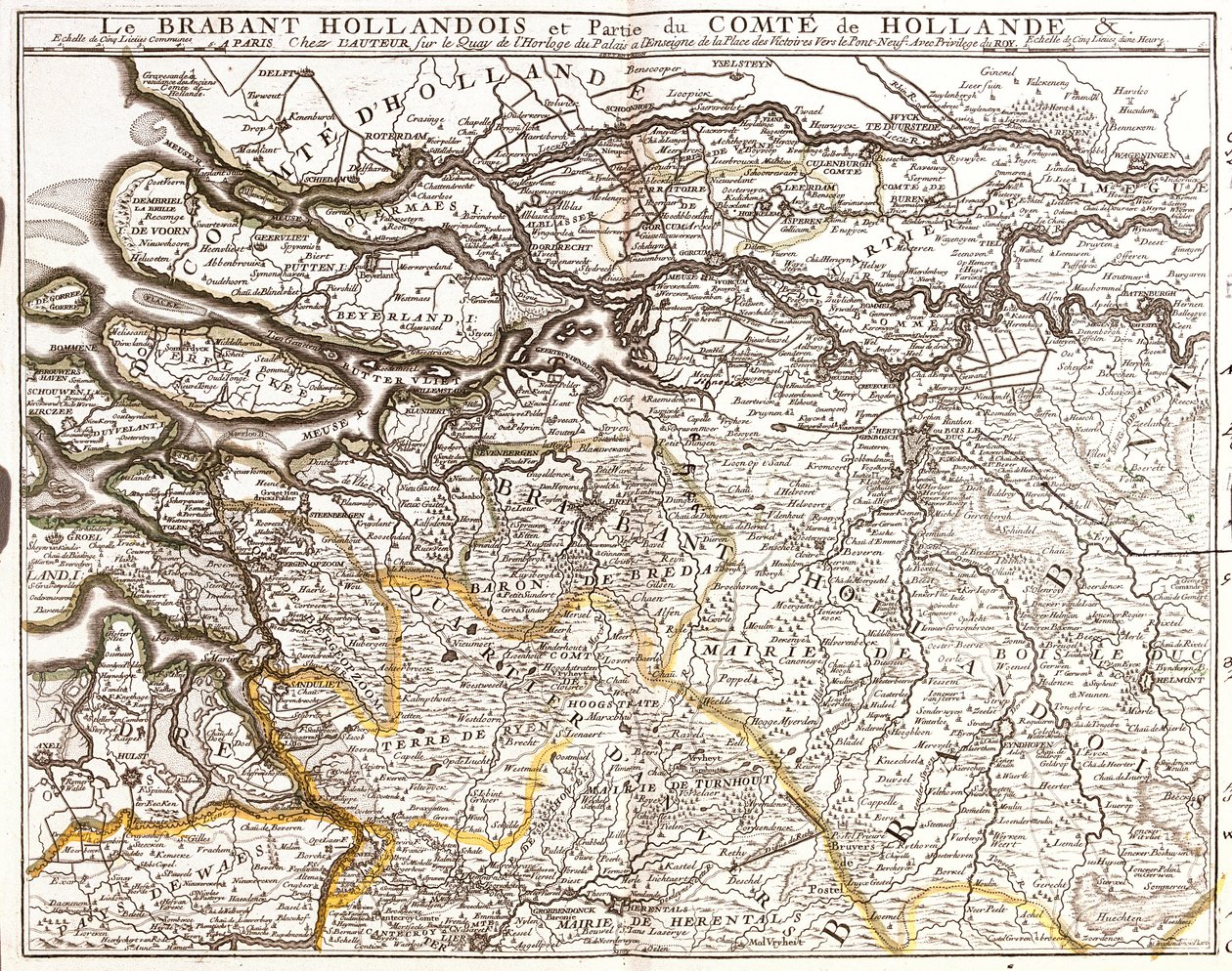 Karta över holländska Brabant (eller Nord-Brabant) och en del av länet Holland (Nederländerna) (gravyr av Jean Baptiste Nolin