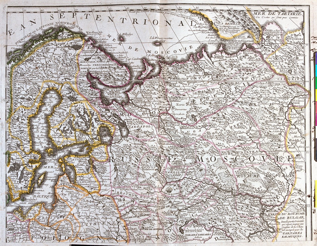 Karta över Moskva (Ryssland), kungariket Sverige, de baltiska provinserna och en del av Polen (etsning av Jean Baptiste Nolin