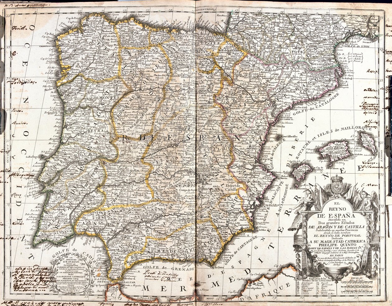 Karta över kungariket Spanien (gravyr av Jean Baptiste Nolin