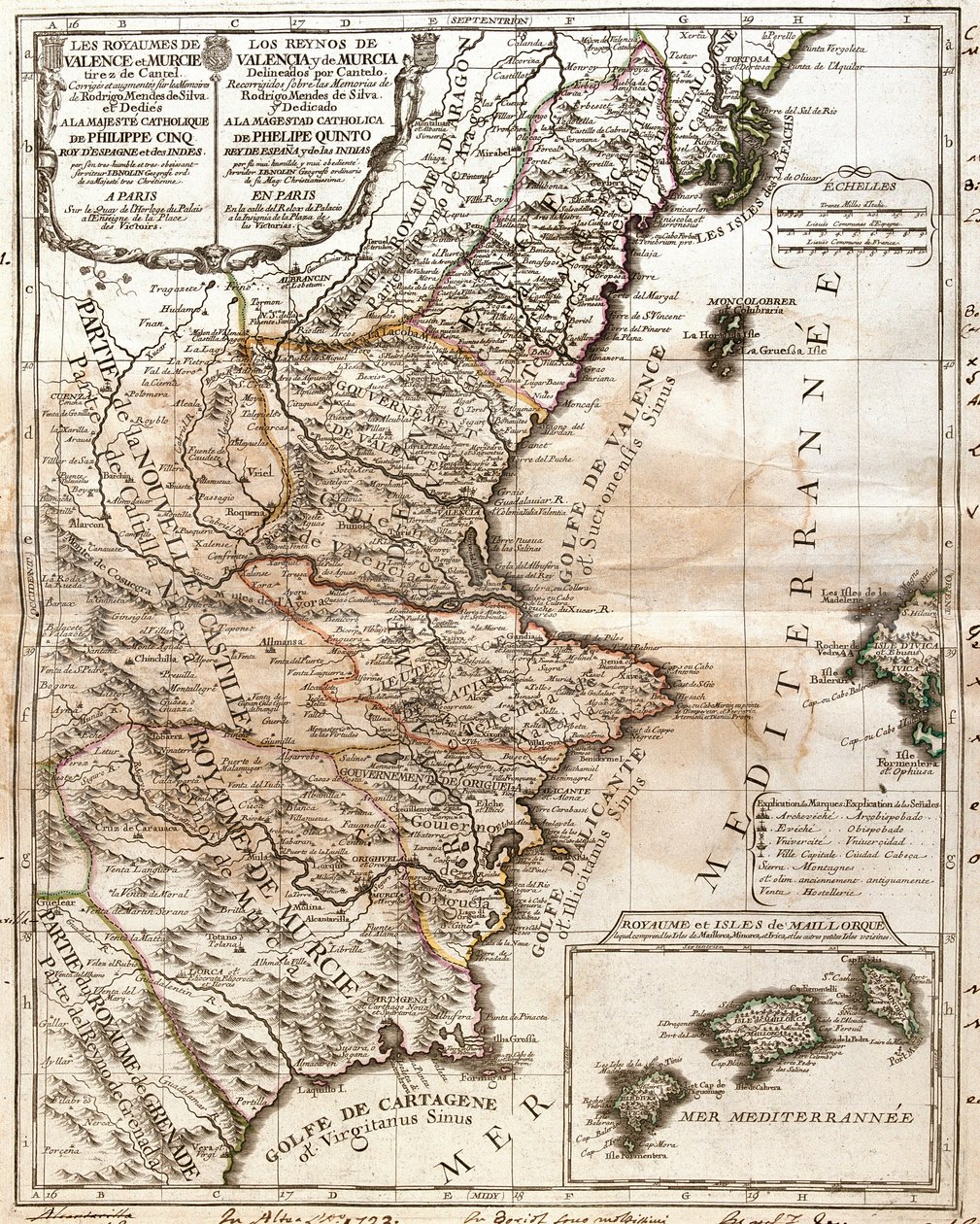 Karta över kungariket Valencia och Murcia (Spanien) (gravyr av Jean Baptiste Nolin