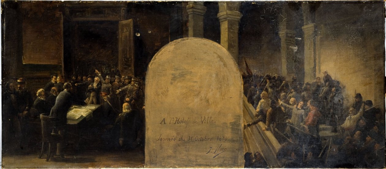 Skiss till kabinett för prefekten för Hôtel de Ville de Paris: Belleville-bataljonernas invasion av Hôtel de Ville av Jean Baptiste Noro