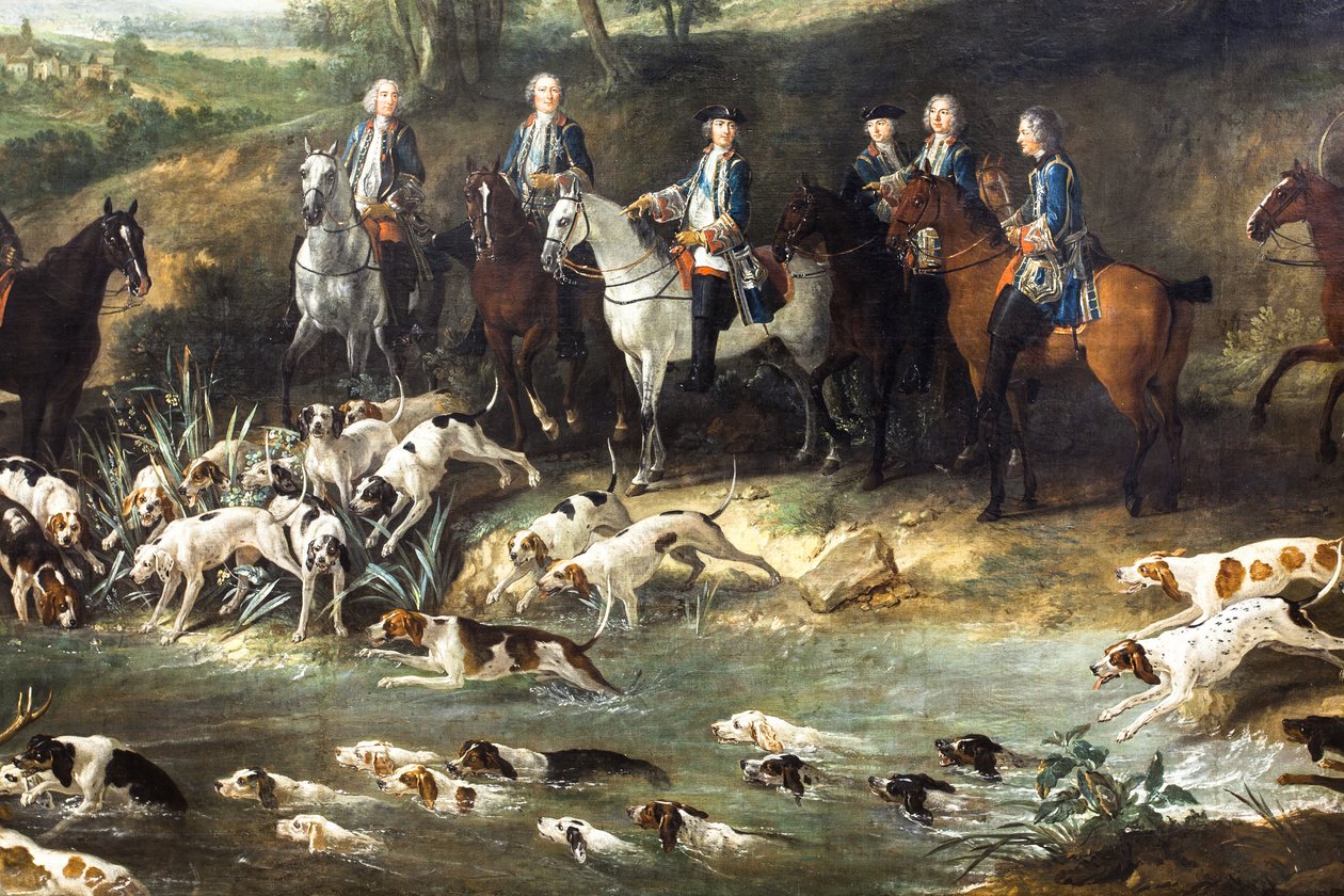 Ludvig XV jagar hjortar i skogen Saint-Germain,1730 (olja på duk) av Jean-Baptiste Oudry