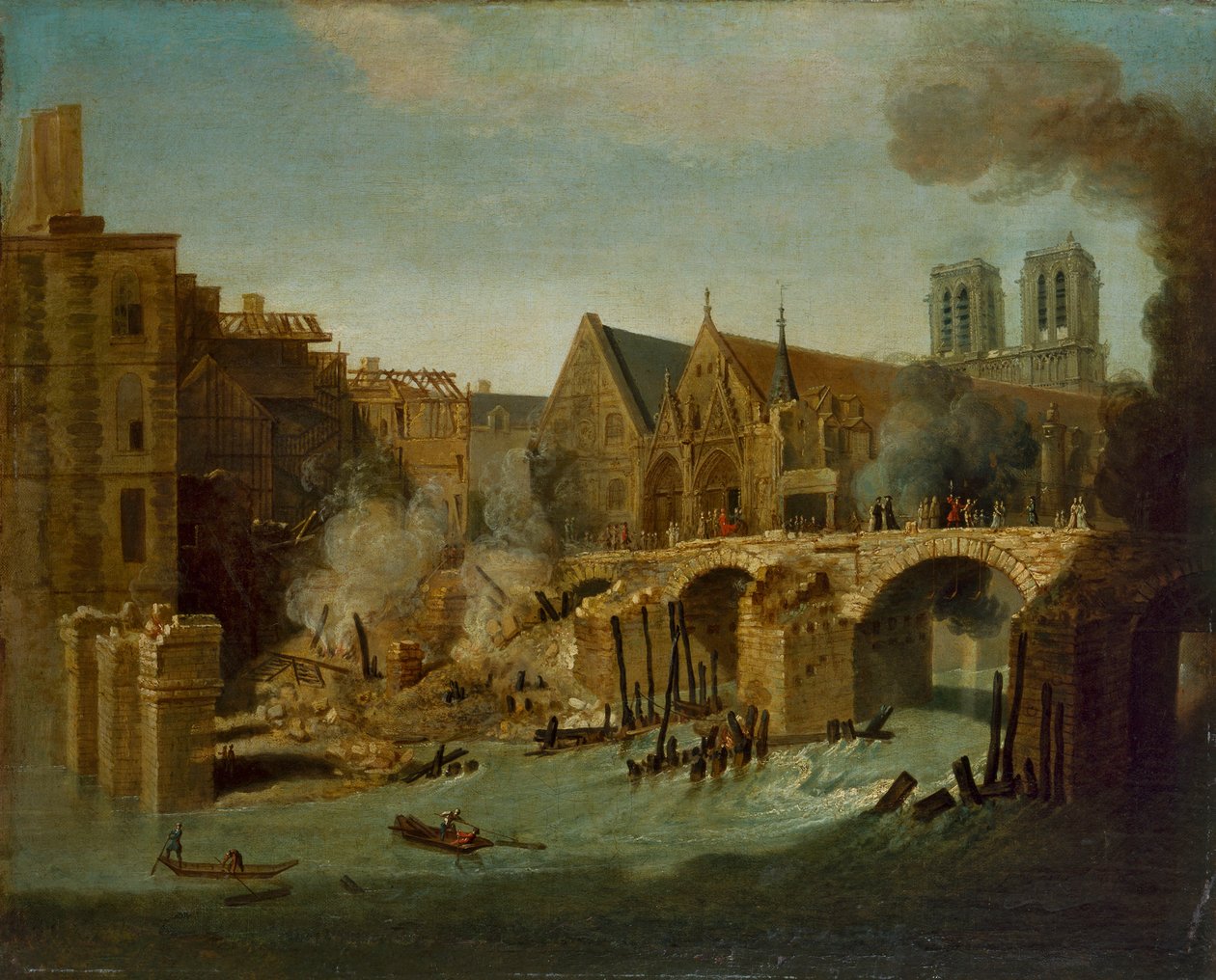 Petit Pont efter branden 1718 av Jean Baptiste Oudry