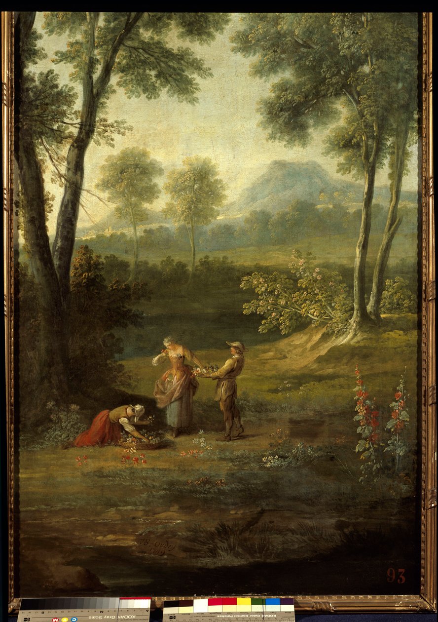 De fem sinnena: "" lukten"" Detalj av en dekorativ panel av Jean Baptiste Oudry (1686-1755) 1749 Versailles, musee du chateau. av Jean Baptiste Oudry
