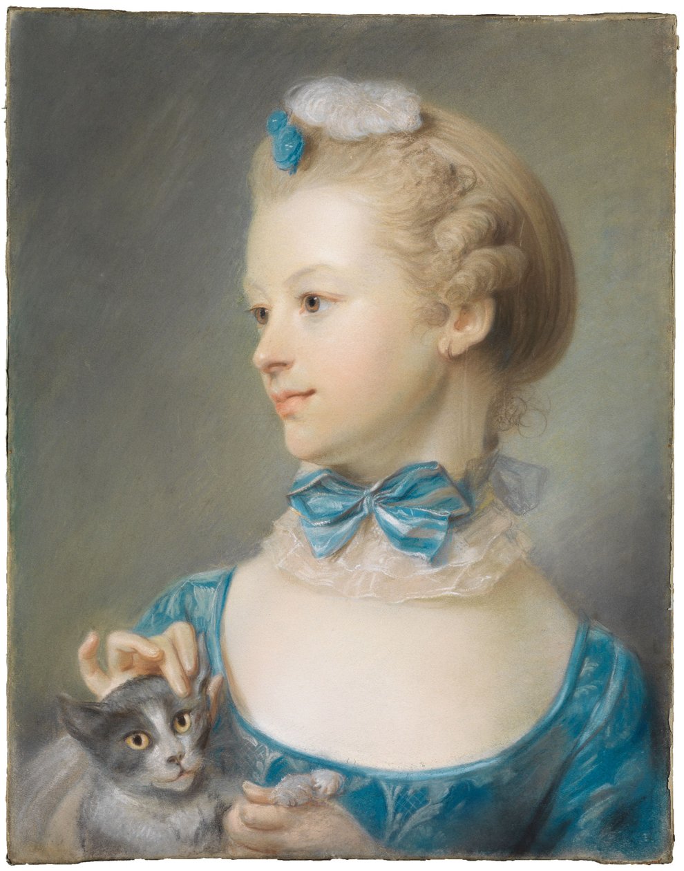 Flicka med katt av Jean-Baptiste Perronneau