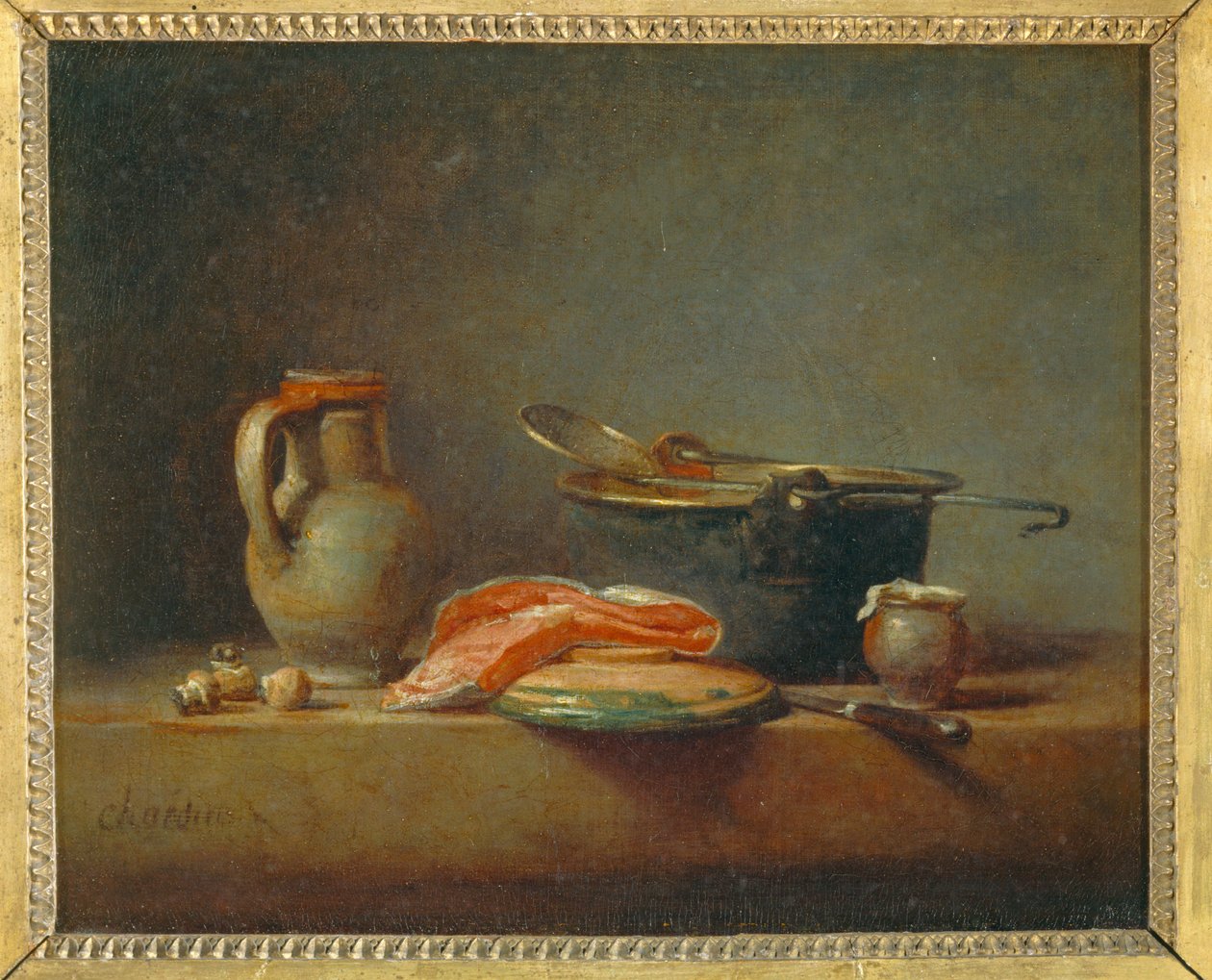 La marmite de cuivre - Stilleben med kopparkanna ... av Jean Baptiste Simeon Chardin