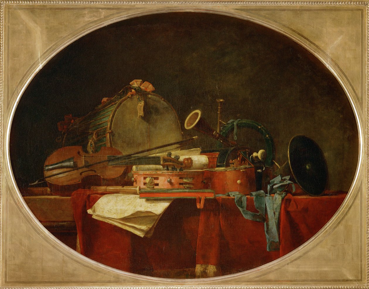 Les attributs de la musique civile - Attributen för civil musik, supraporte för Chateau de Bellevue ... av Jean Baptiste Simeon Chardin