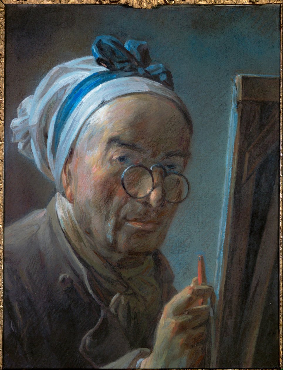 Självporträtt av Chardin med pince-nez ... av Jean-Baptiste Simeon Chardin