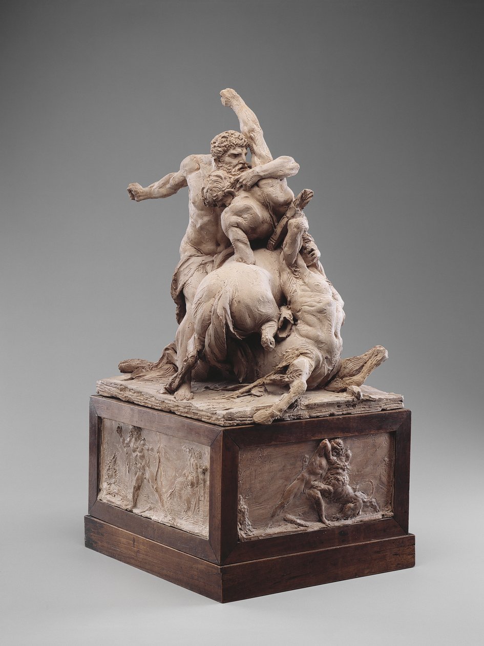 Hercules slåss mot två kentaurer, ca 1785 (terrakotta) av Jean Baptiste Stouf