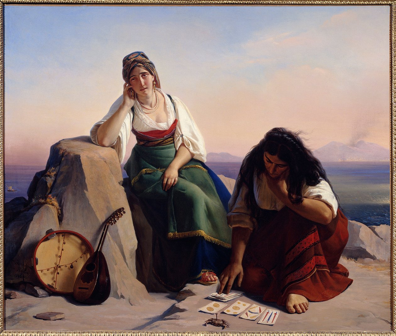 Trollkarl som drar kort till en flicka från Ischia eller spåkvinna. Målning av Claude Bonnefond (1796-1860) av Jean Claude Bonnefond