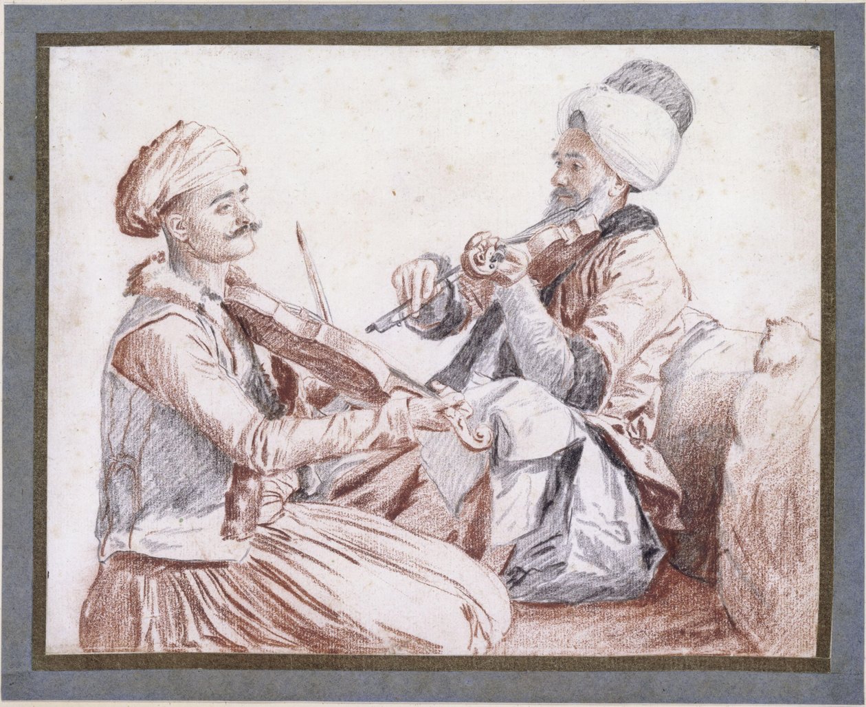 Två turkiska musiker med violiner av Jean-Étienne Liotard