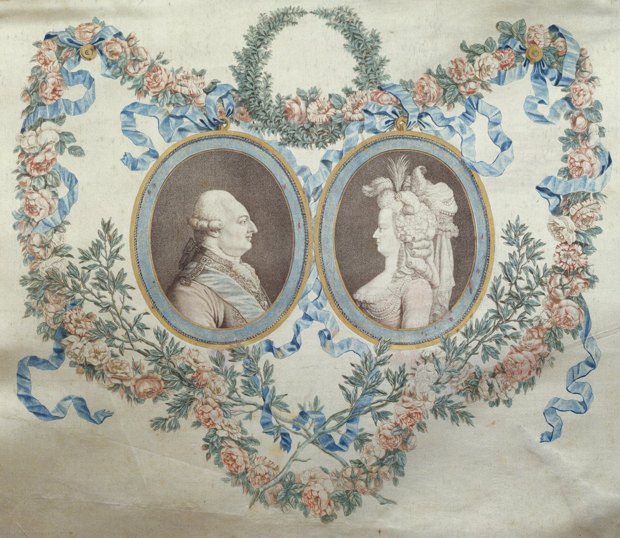 Omslag till Bonbonniere föreställande Ludvig XVI (1754-93) och Marie Antoinette (1752-93), ca 1785 (tryckt siden) av Jean Francois Janinet