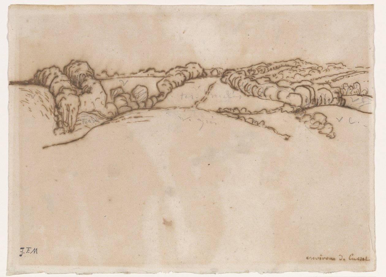 Environs de Cusset, c.1866-69 (penna & brunt bläck med grafit på lagt papper) av Jean Francois Millet