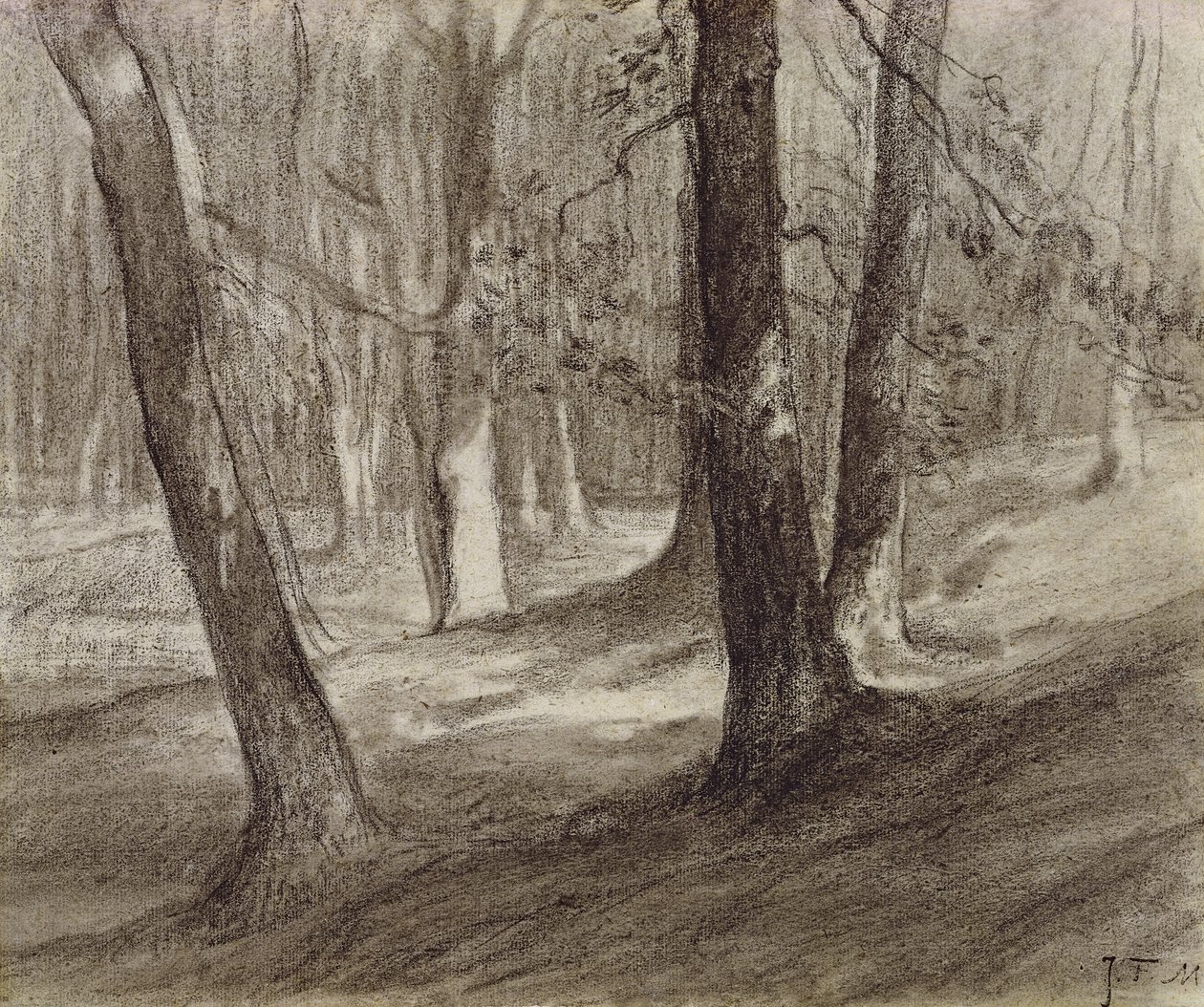 Träd i en skog (kol) av Jean Francois Millet