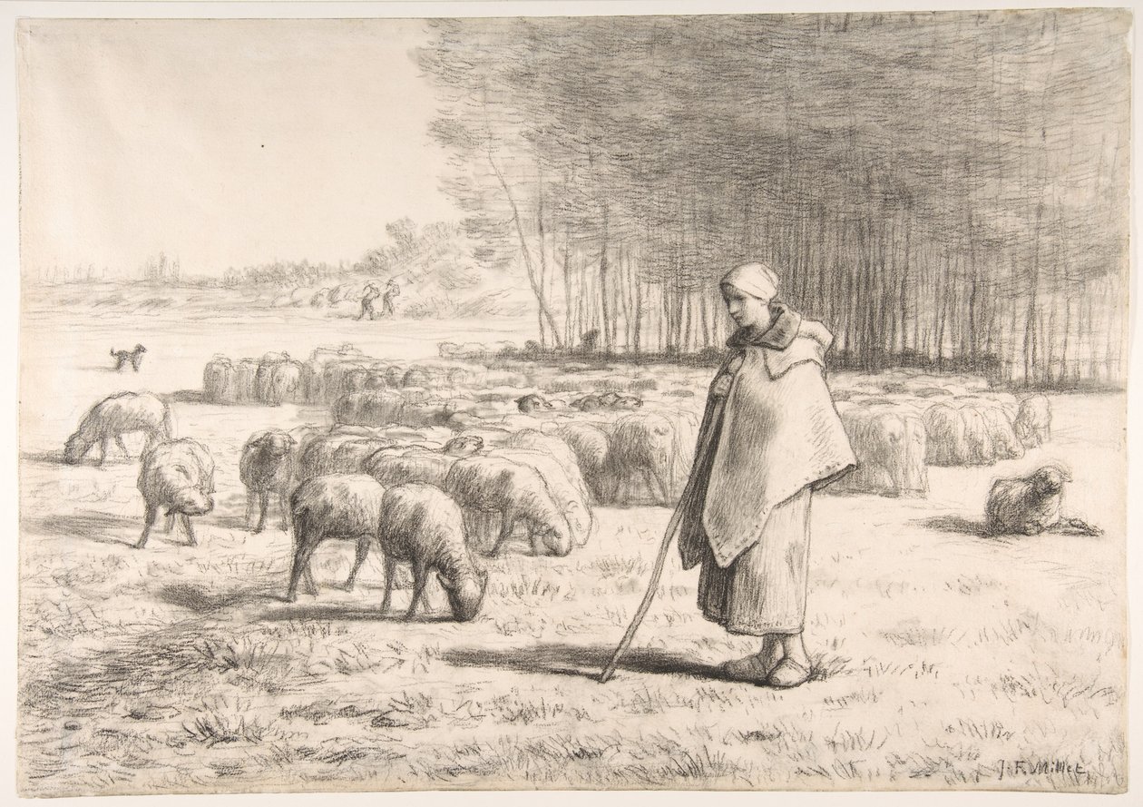 En herdinna med sin hjord av Jean-Francois Millet