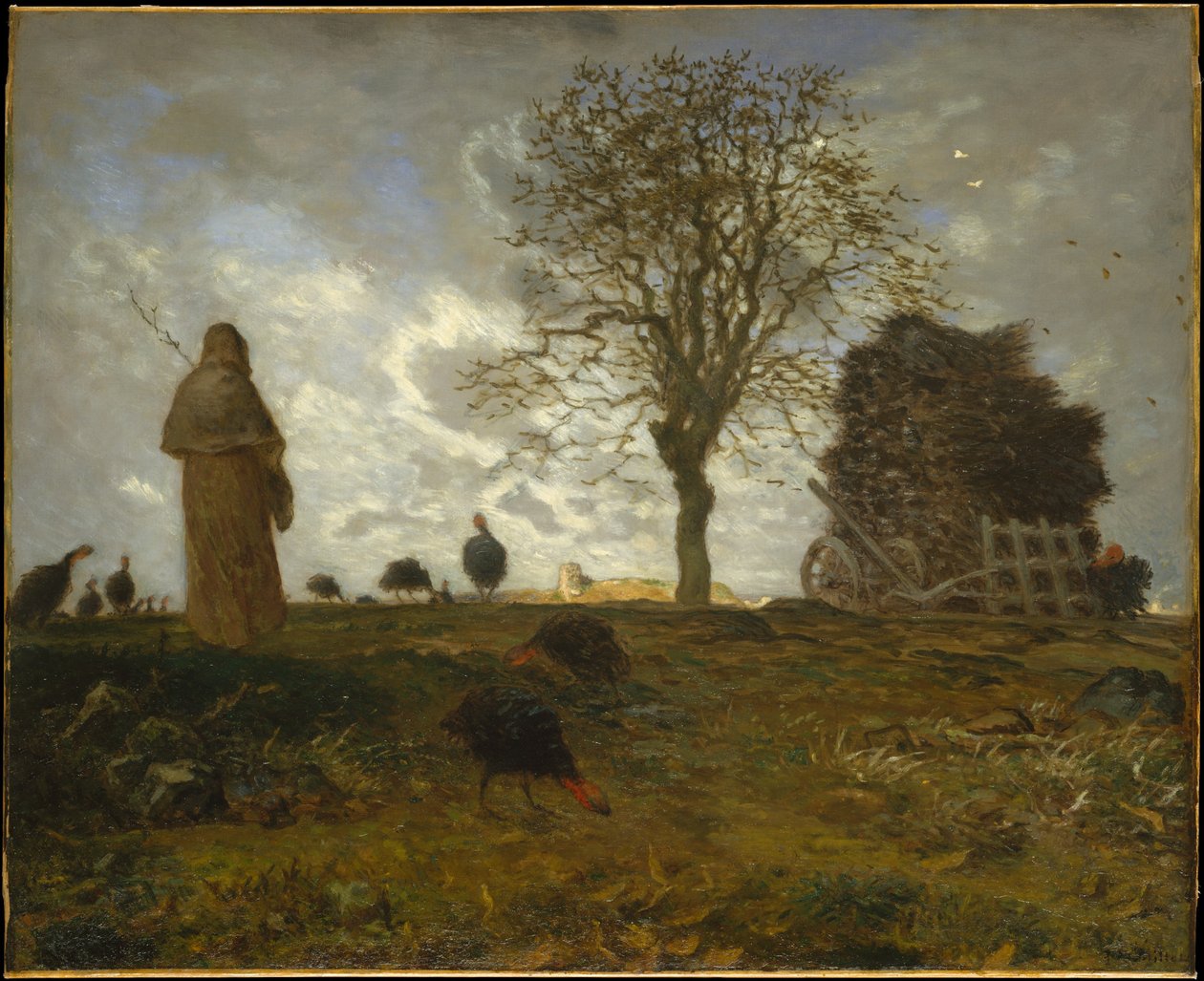 Höstlandskap med en flock kalkoner av Jean-Francois Millet