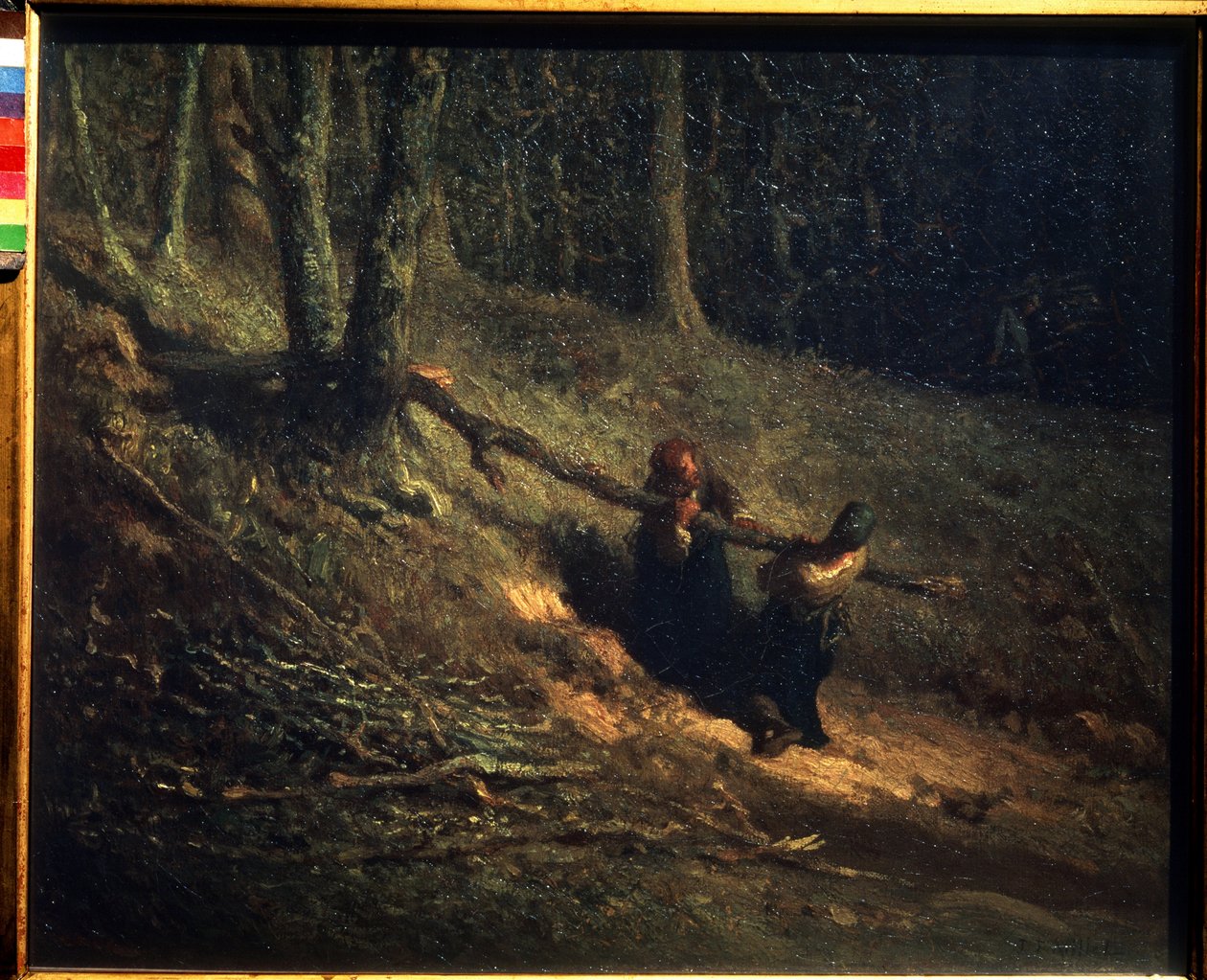Träkolarna. Bondflickor med Brushwood. Målning av Jean Francois Millet (Jean-Francois av Jean Francois Millet