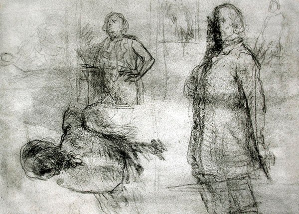 Les Lavandieres (svart krita, krita, penna och bläck på papper) av Jean Francois Millet