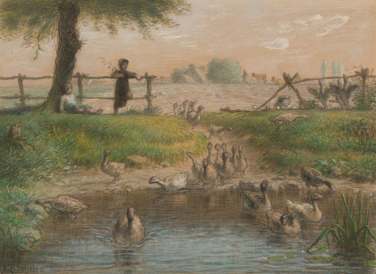 Bondbarn vid gåsdammen av Jean-Francois Millet