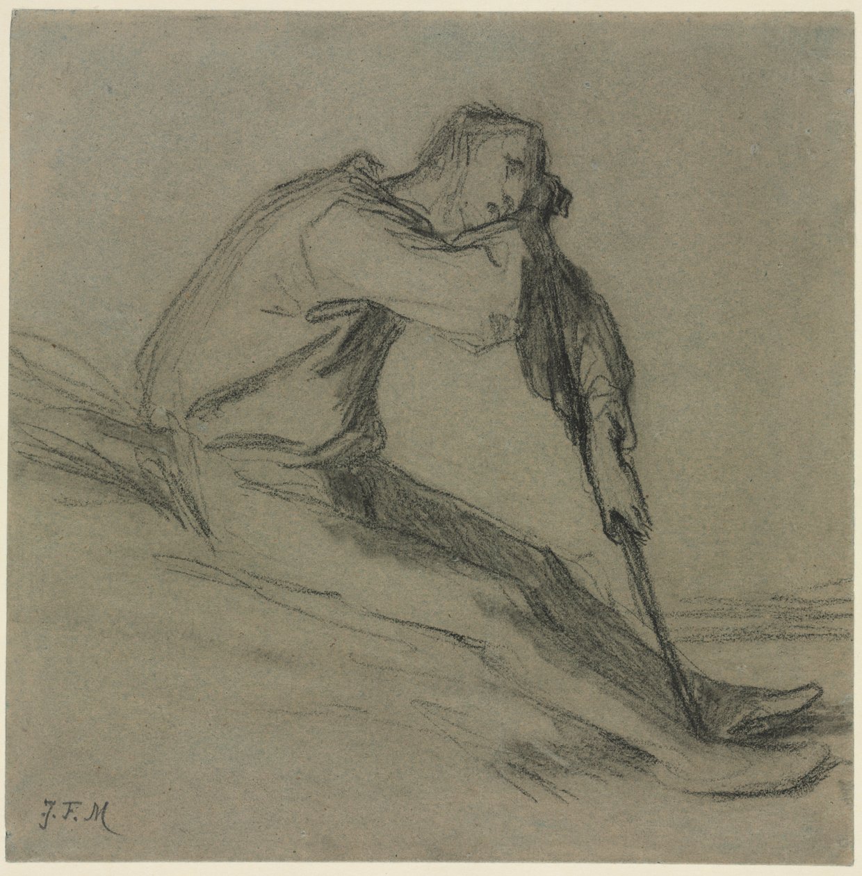 Sittande bonde vilande på en hacka av Jean-Francois Millet