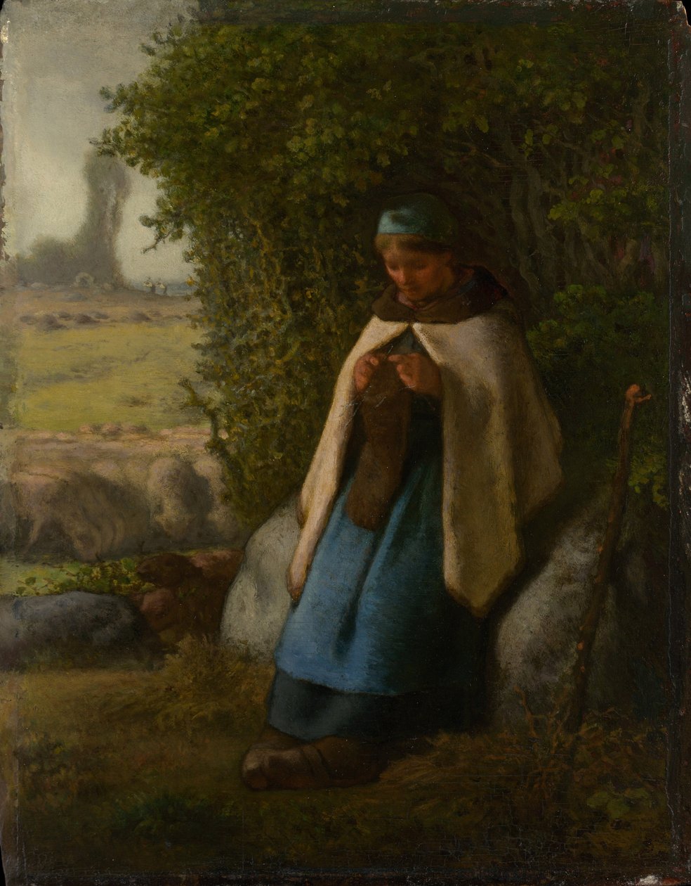 Herdinna sitter på en klippa av Jean Francois Millet