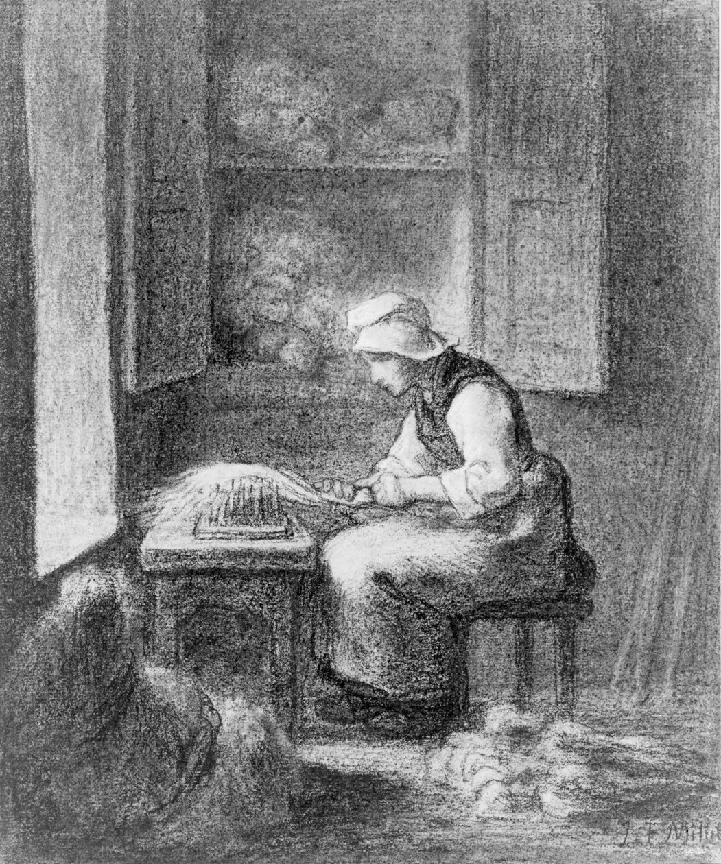 The Carder, ca 1854 (krita på papper) av Jean-Francois Millet