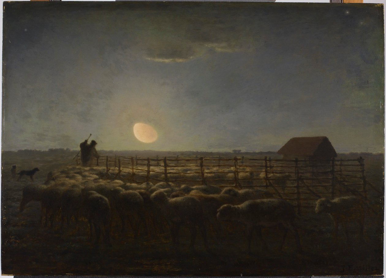 Fårfållan, månsken av Jean-Francois Millet
