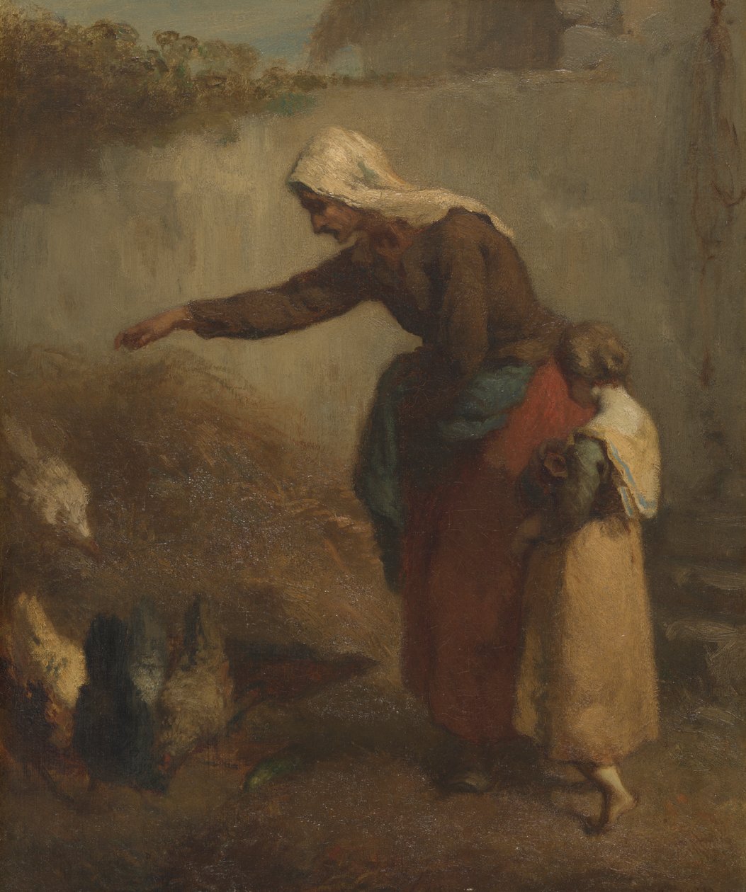 Kvinna som matar kycklingar av Jean-Francois Millet