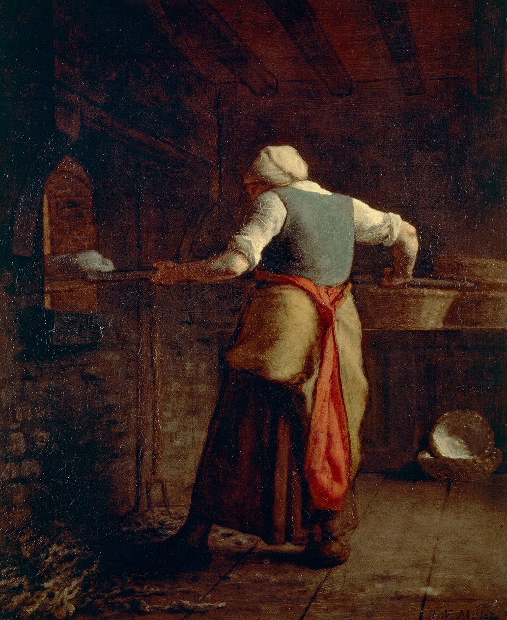 Kvinna som bakar bröd (Femme cuisant the pain), av Jean-Francois Millet (1814-1875), 55x46 cm. av Jean Francois Millet