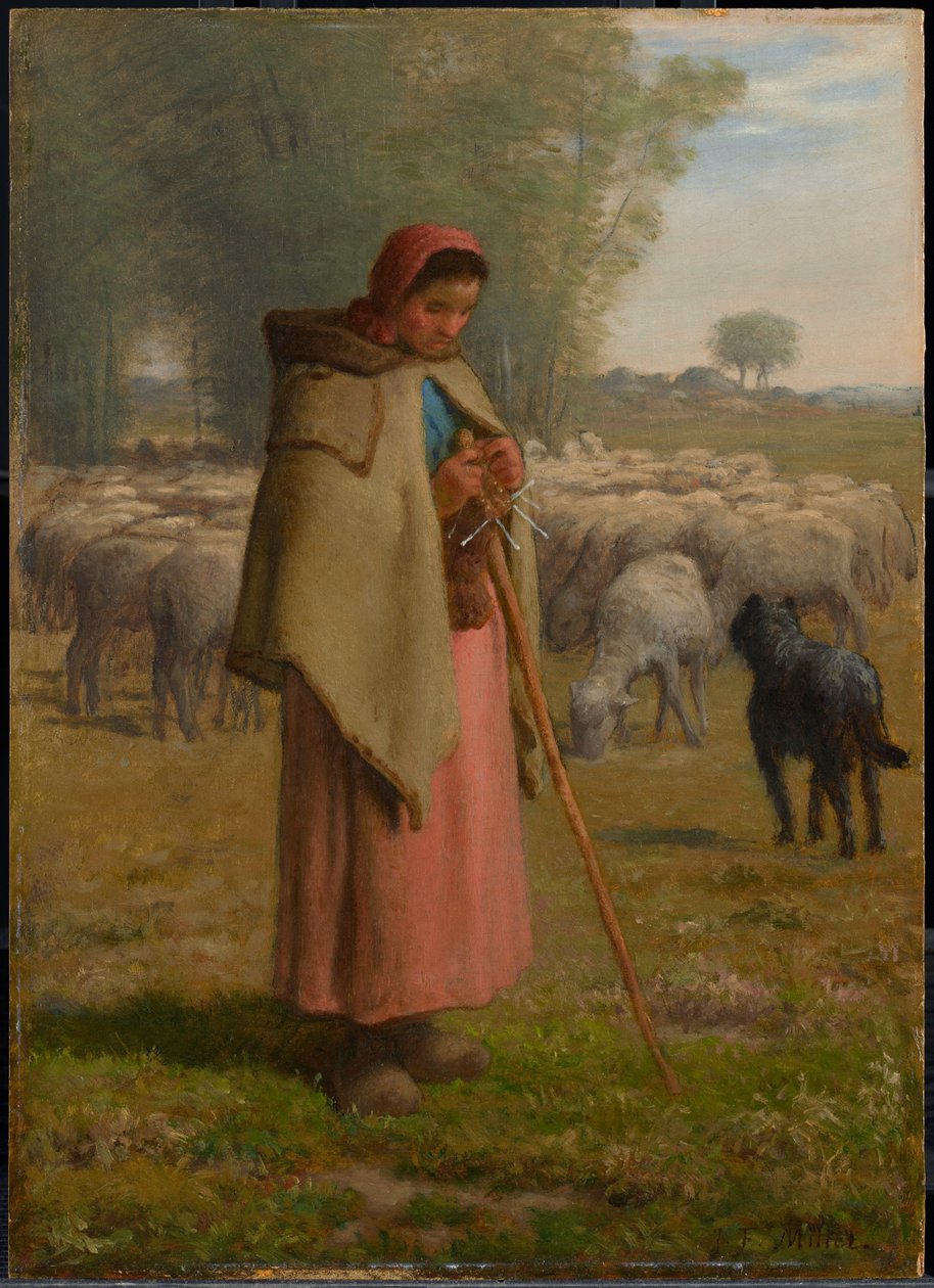 Ung flicka som vaktar sina får av Jean-Francois Millet