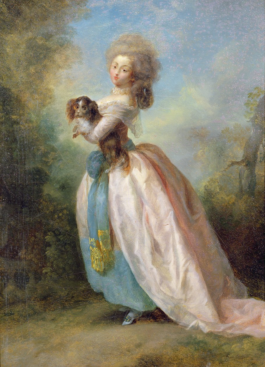 En dam med en hund av Jean Frederic Schall