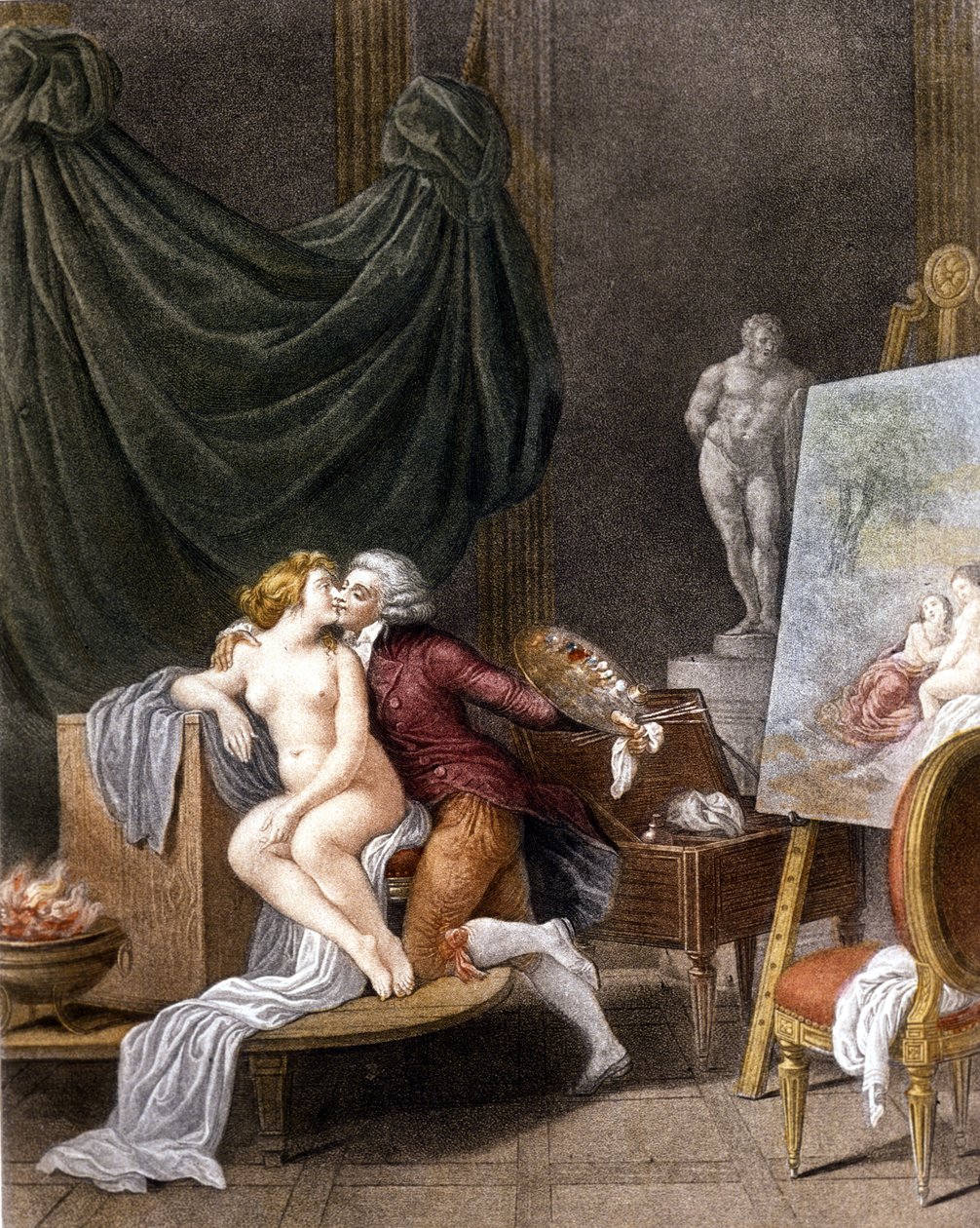 Schall: en galant scen mellan målaren och hans modell. av Jean Frederic Schall