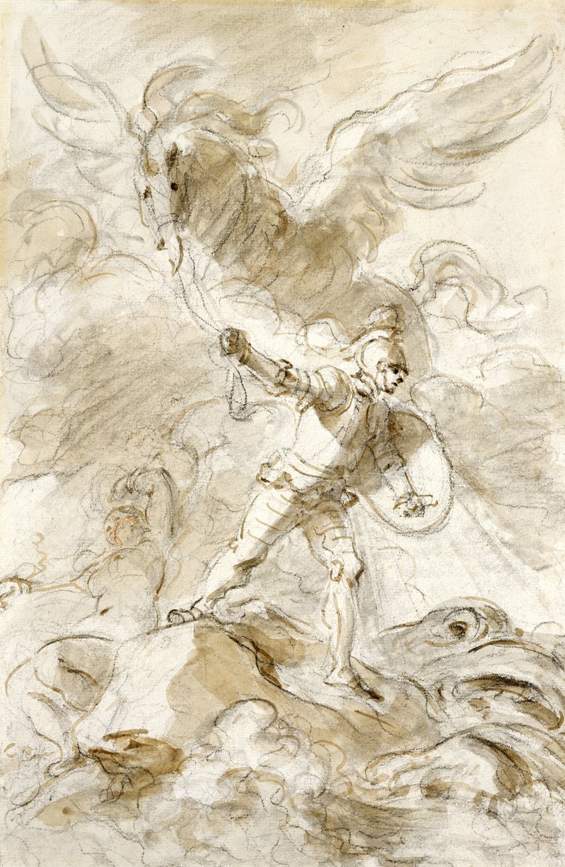 Ruggiero förblindar Orc (penna och bläck, krita och tvätt på papper) av Jean Honore Fragonard