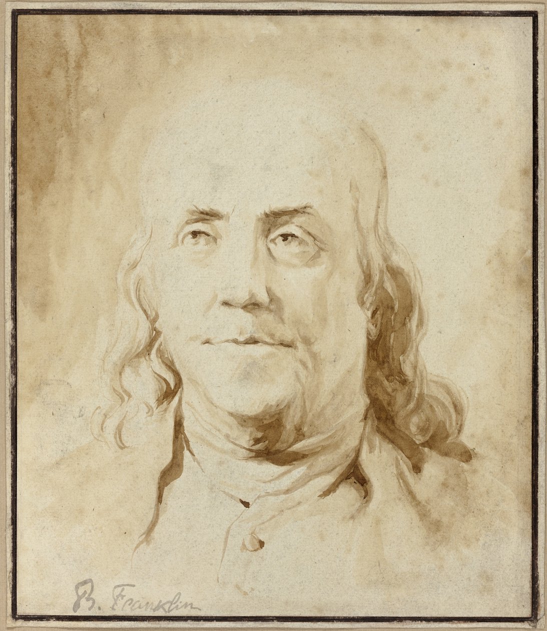 Benjamin Franklin, ca 1778 (pensel  brunt bläck) av Jean Honore Fragonard