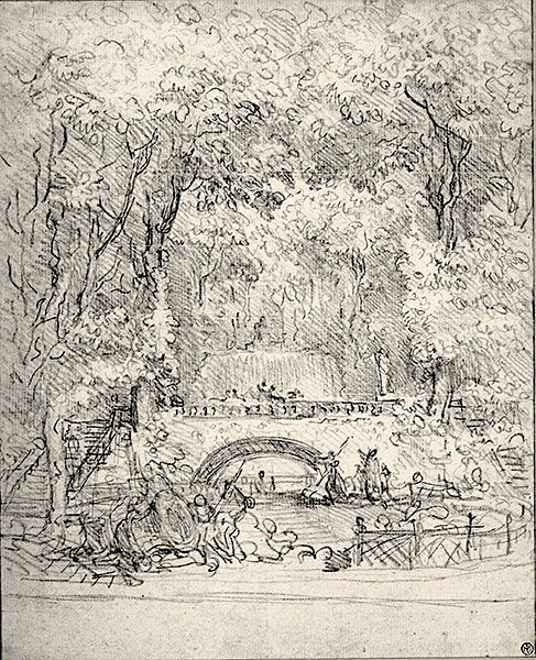 Kaskad i en trädgård (krita på papper) av Jean Honore Fragonard