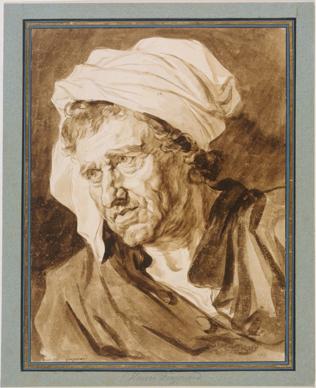 Kopf eines Mannes mit weißem Turban av Jean-Honore Fragonard