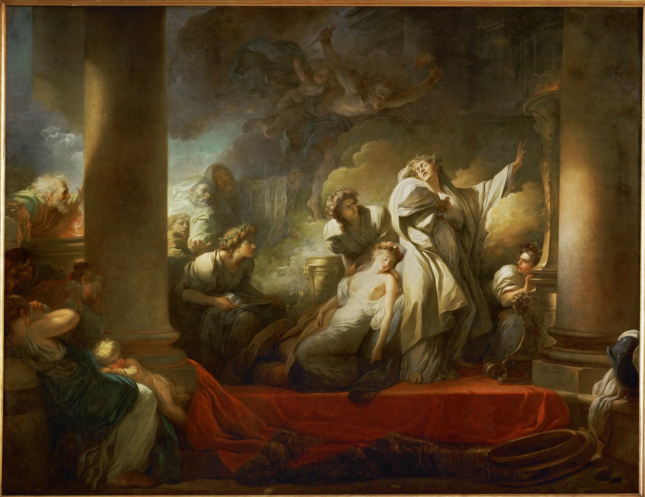 Le grand pretre Coresus se sacrifie pour sauver Callirhoe - den store prästen Coresus offrar sig för att rädda Callirhoe ... av Jean Honore Fragonard