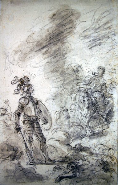 Lidia avancerar för att träffa Alceste (penna & bläck, krita och tvätt på papper) av Jean Honore Fragonard