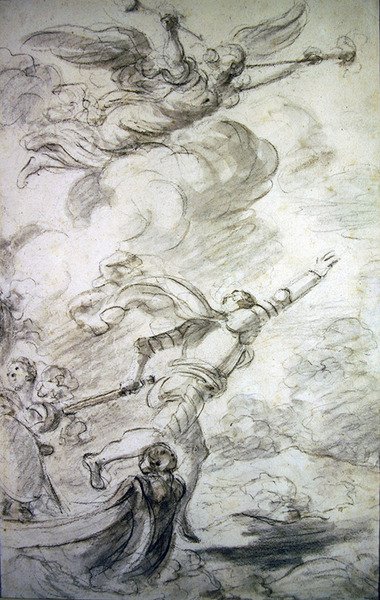 Ruggiero hoppar iland (penna & bläck, krita och tvätt på papper) av Jean Honore Fragonard
